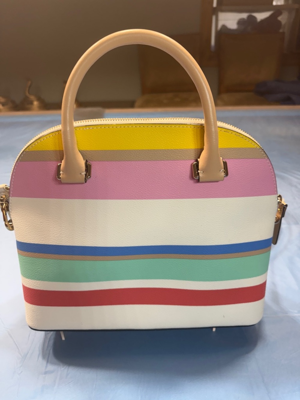 Kate Spade Rare Vintage Multicolor Striped Satchel with key charm - Picture 5 of 10